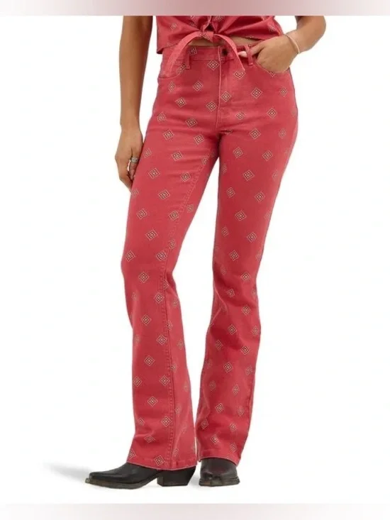 Free People by Wrangler High rise bold boot Women's Red Western Bootcut Jeans - Picture 2 of 9